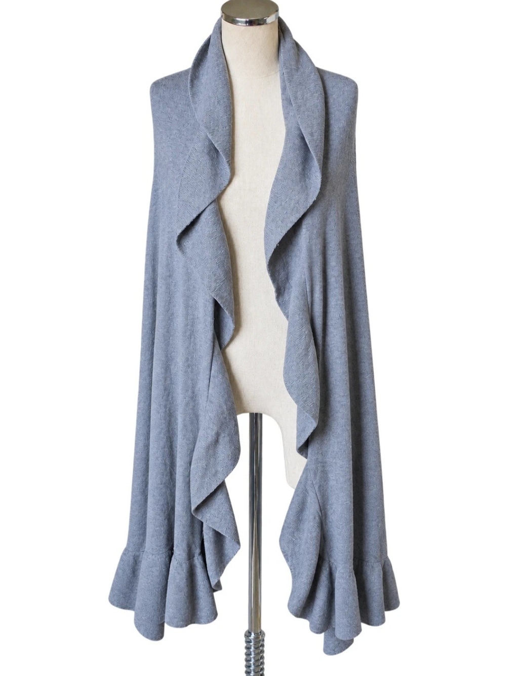 NWT Chico’s Women's Ruffle Detail Wrap Open Shawl One Size Slate Heather Gray